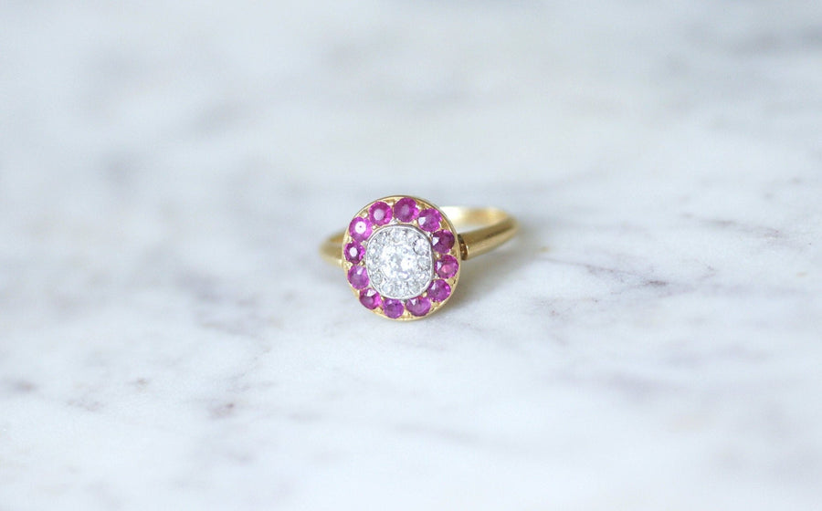 Bague cible diamants et rubis - Galerie Pénélope