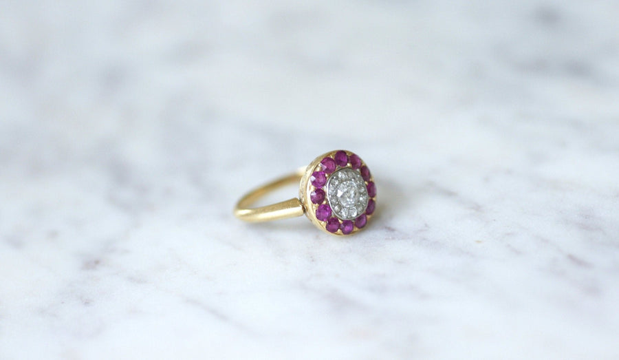 Bague cible diamants et rubis - Galerie Pénélope