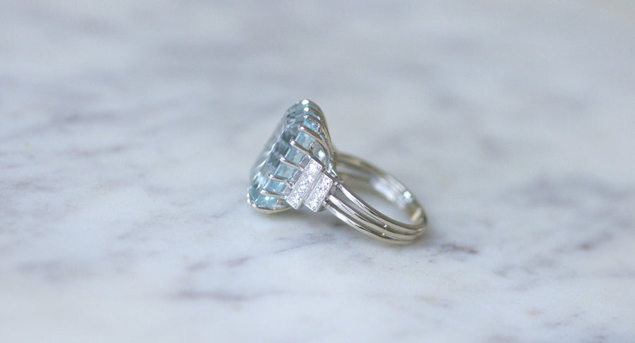 Bague Cocktail Aigue marine et diamants - Galerie Pénélope