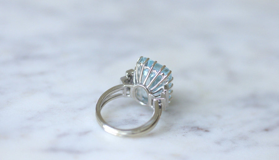 Bague Cocktail Aigue marine et diamants - Galerie Pénélope