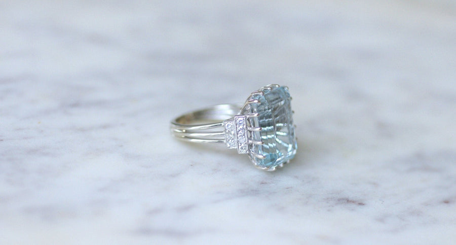 Bague Cocktail Aigue marine et diamants - Galerie Pénélope