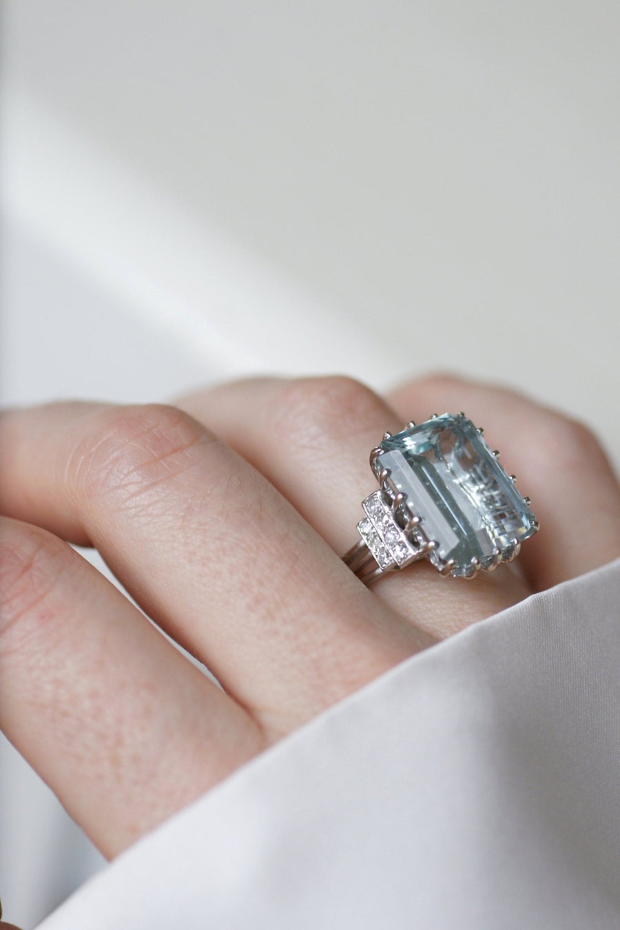 Bague Cocktail Aigue marine et diamants - Galerie Pénélope