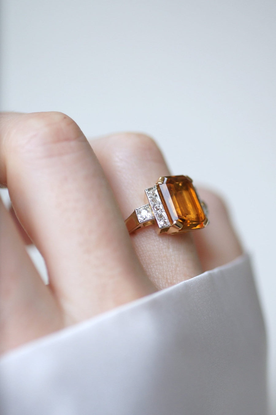 Bague cocktail citrine et diamants - Galerie Pénélope