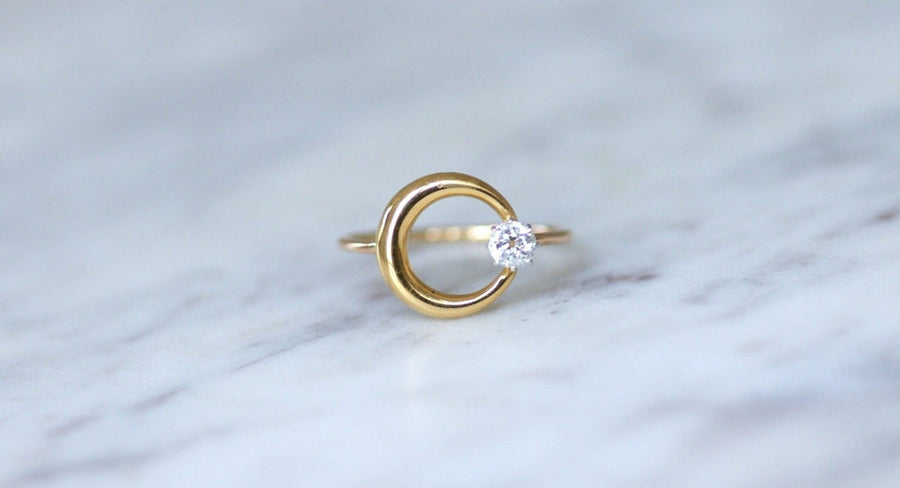 Bague croissant de lune diamant et or - Galerie Pénélope