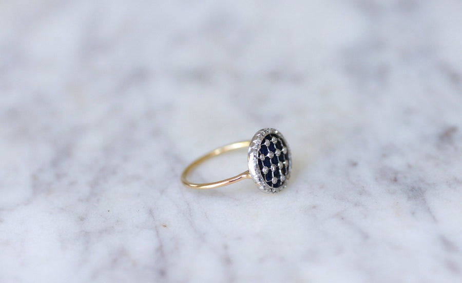 Bague damier, émail et diamants sur or et platine - Galerie Pénélope