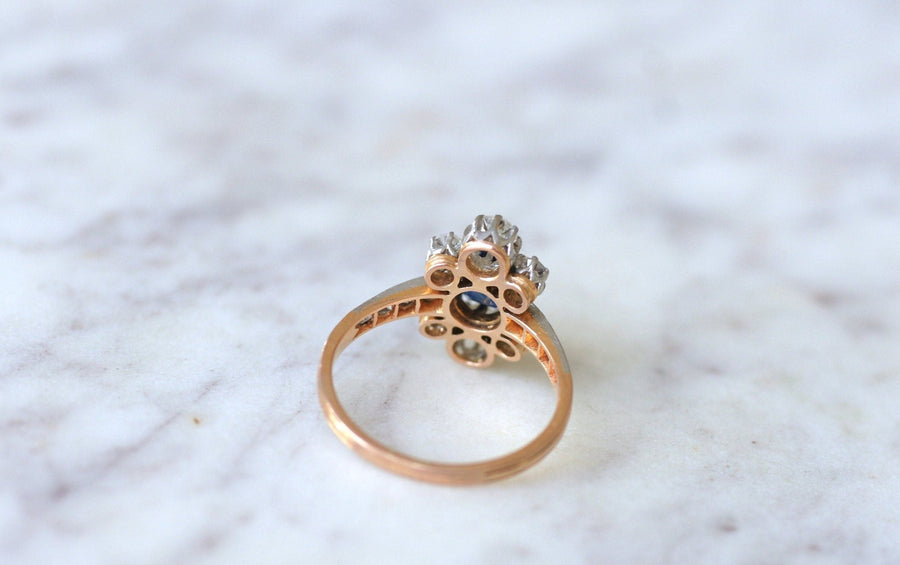 Bague de fiançailles, Belle Epoque, diamants et saphir - Galerie Pénélope