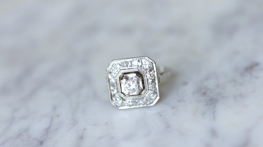 Bague de fiançailles diamant Art Deco octogonale - Galerie Pénélope