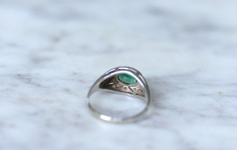 Bague Dôme Art Déco, émeraude et diamants - Galerie Pénélope