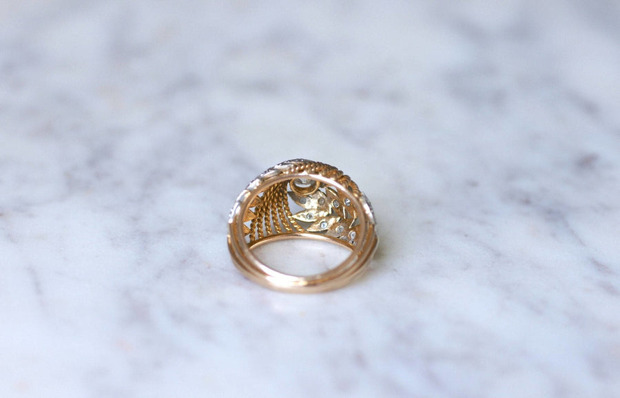 Bague Dôme vintage palmes diamants - Galerie Pénélope