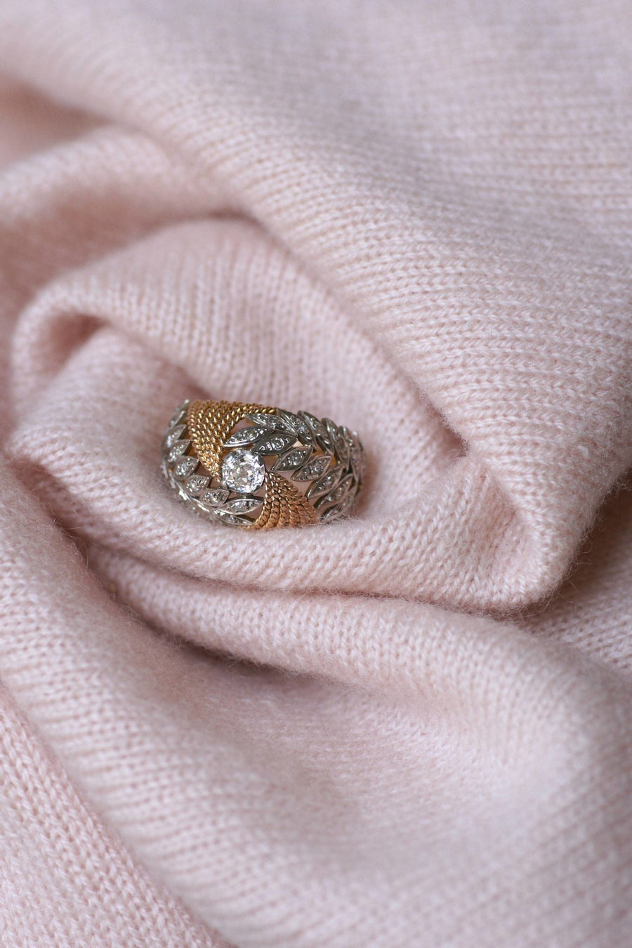 Bague Dôme vintage palmes diamants - Galerie Pénélope
