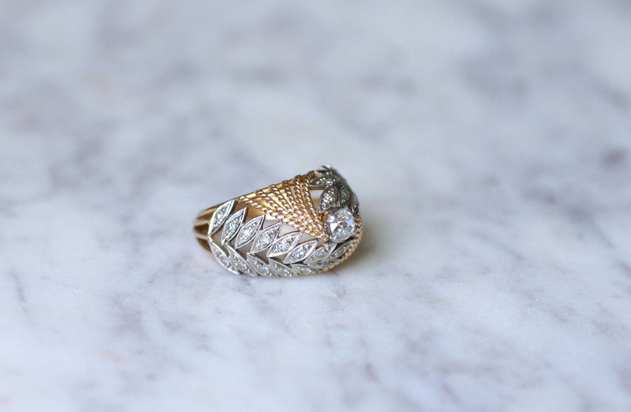 Bague Dôme vintage palmes diamants - Galerie Pénélope