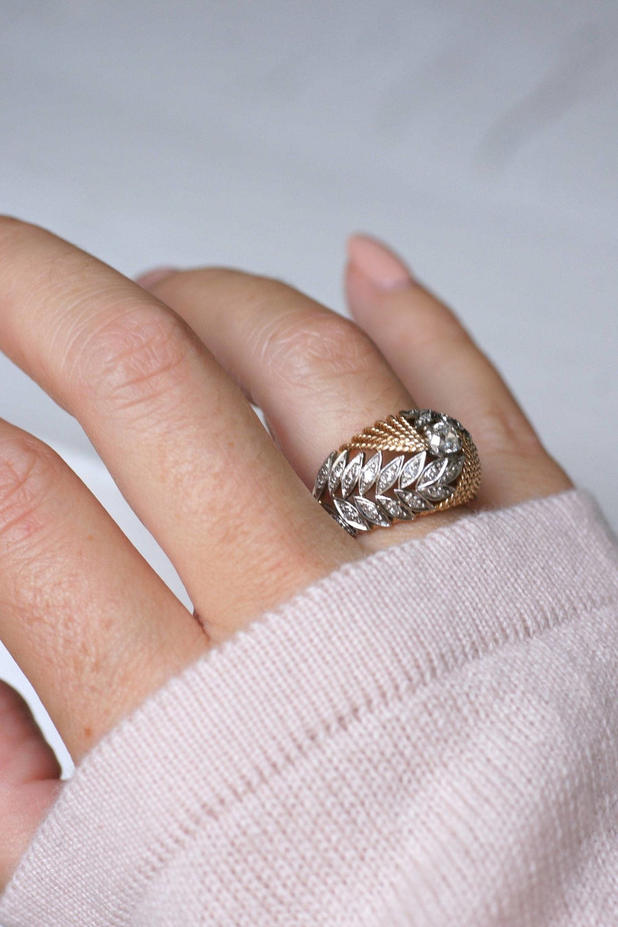 Bague Dôme vintage palmes diamants - Galerie Pénélope