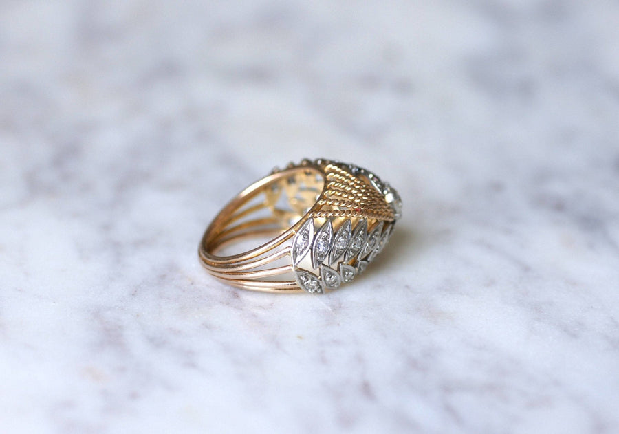 Bague Dôme vintage palmes diamants - Galerie Pénélope