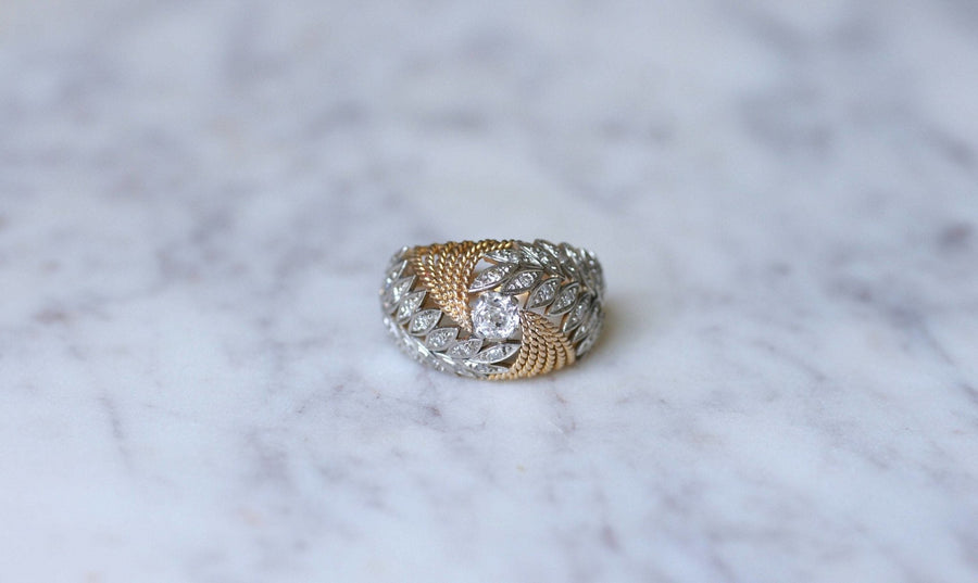 Bague Dôme vintage palmes diamants - Galerie Pénélope