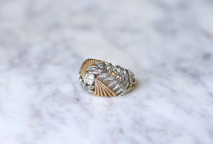Bague Dôme vintage palmes diamants - Galerie Pénélope