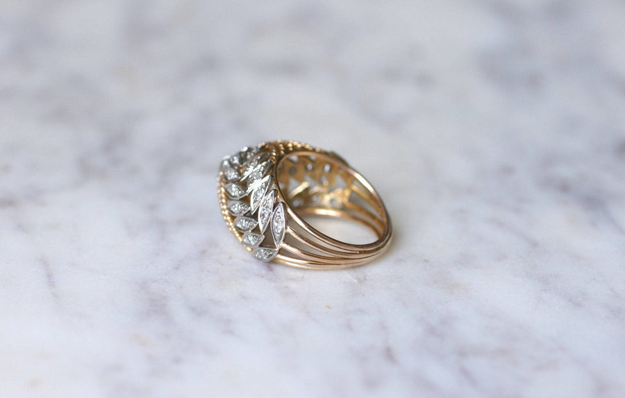 Bague Dôme vintage palmes diamants - Galerie Pénélope