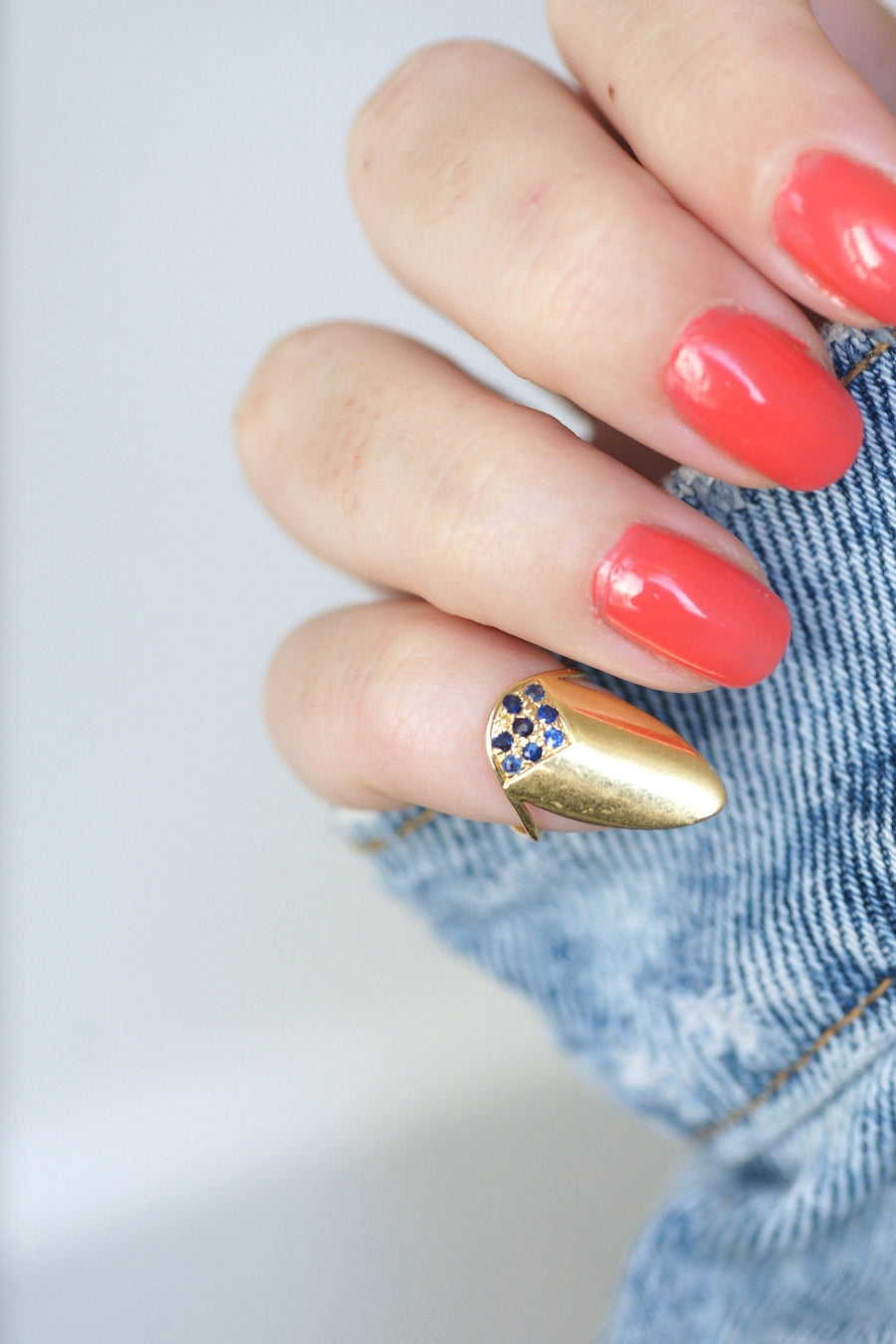 Bague d'ongle vintage or et saphirs - Galerie Pénélope