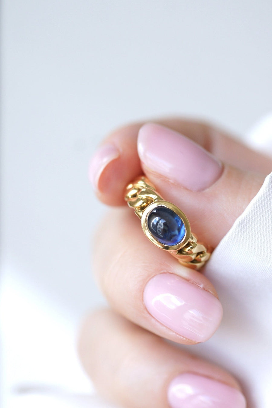 Bague Gourmette Or et Saphir Cabochon - Galerie Pénélope