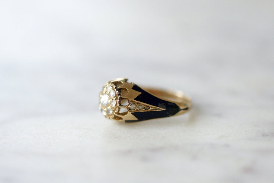 Bague jonc d'enfant, or jaune, émail, et diamants - Galerie Pénélope