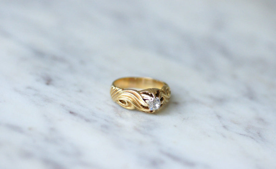 Bague jonc diamant volutes or jaune - Galerie Pénélope