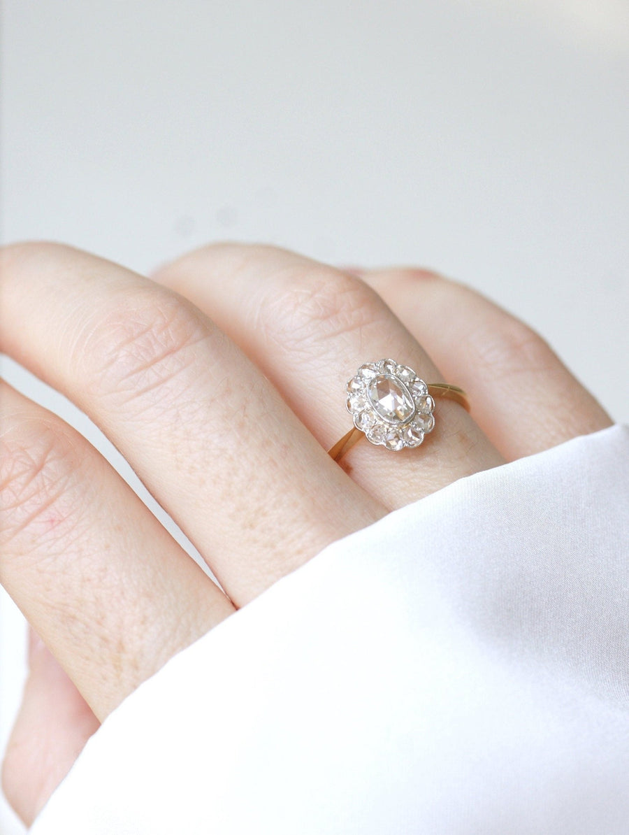 Bague marguerite diamant rose couronnée - Galerie Pénélope