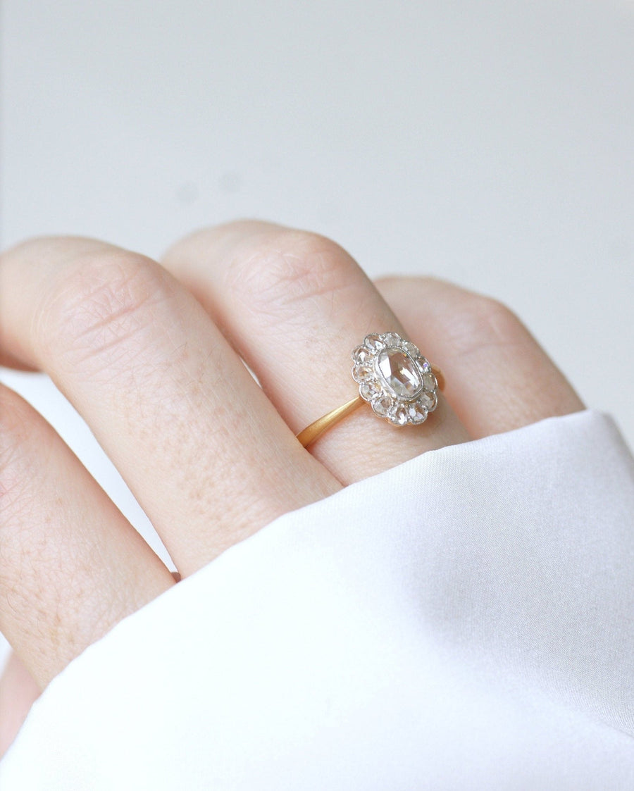 Bague marguerite diamant rose couronnée - Galerie Pénélope