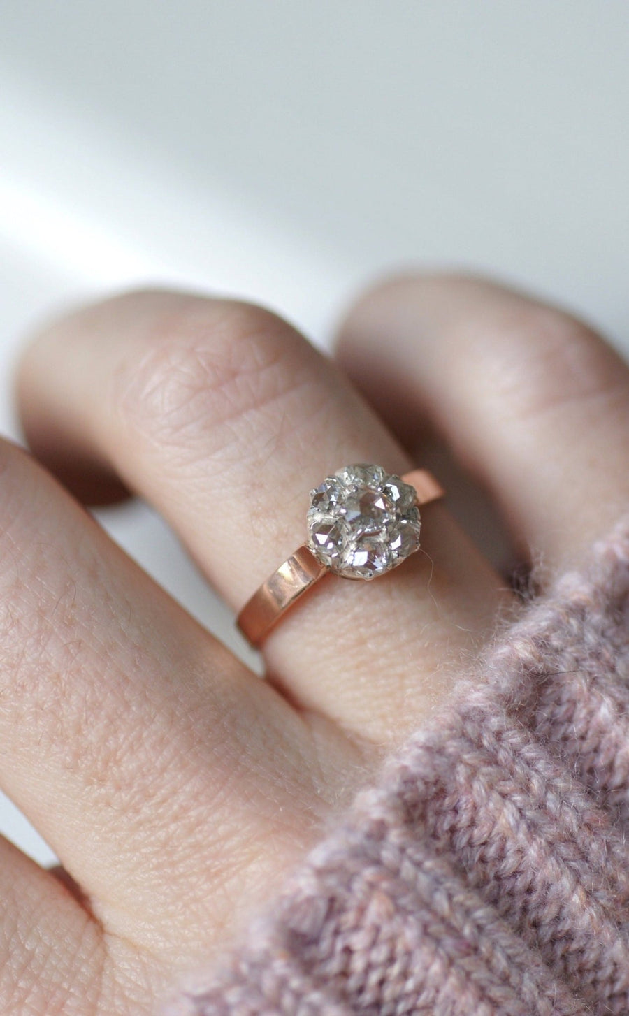 Bague marguerite diamants sur or rose - Galerie Pénélope