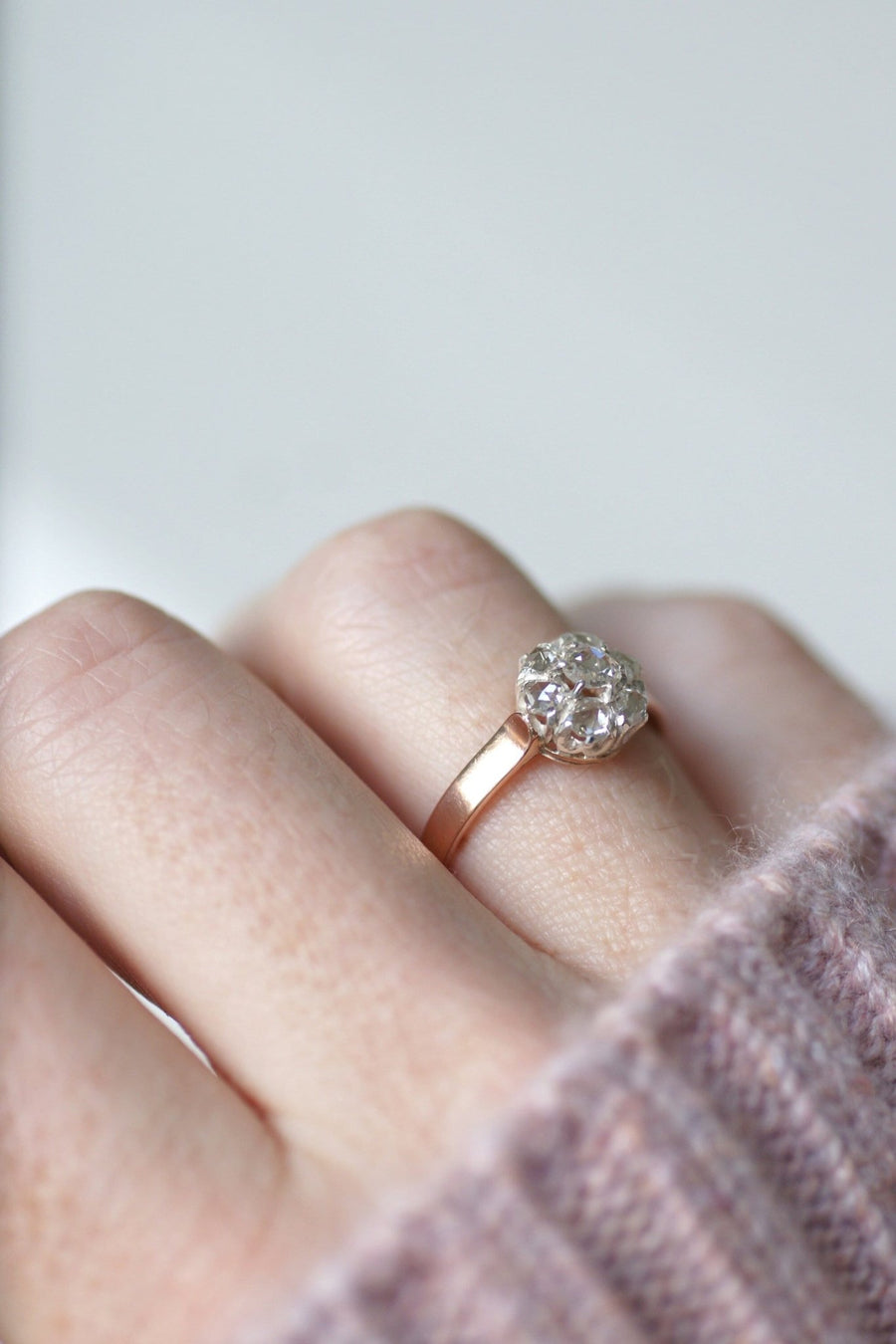 Bague marguerite diamants sur or rose - Galerie Pénélope