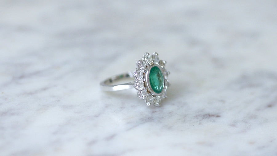 Bague marguerite Emeraude 1.75 Cts et diamants - Galerie Pénélope