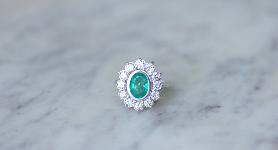 Bague marguerite Emeraude 1.75 Cts et diamants - Galerie Pénélope