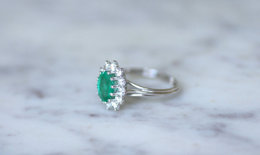 Bague marguerite émeraude & diamants - Galerie Pénélope