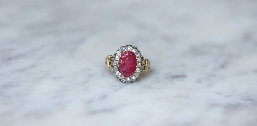 Bague marguerite rubis birman 2.82 Cts diamants - Galerie Pénélope