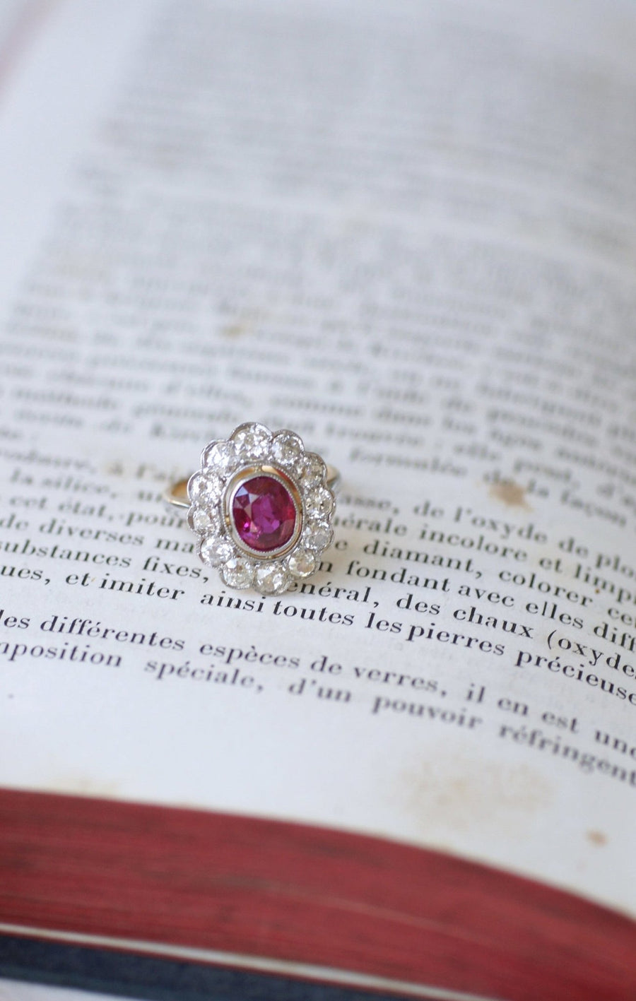 Bague marguerite, rubis Birman non chauffé 1.60 Cts, diamants - Galerie Pénélope