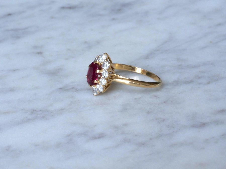 Bague marguerite rubis et diamants - Galerie Pénélope