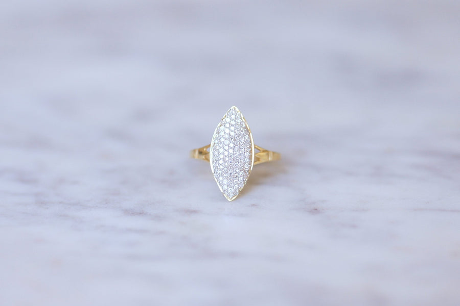 Bague Marquise vintage diamants sur or jaune - Galerie Pénélope