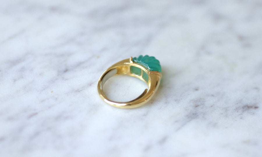 Bague or jaune et chrysoprase dôme godronné - Galerie Pénélope