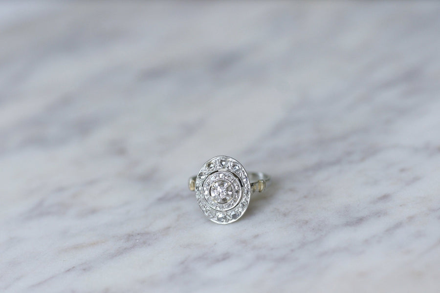 Bague ovale Art Deco platine or blanc et diamants - Galerie Pénélope