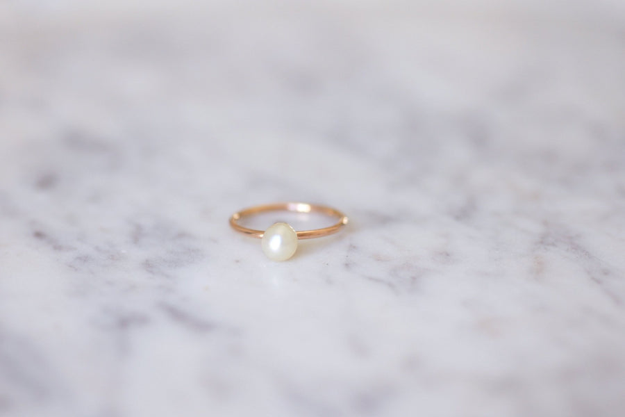 Bague perle fine sur or rose - Galerie Pénélope