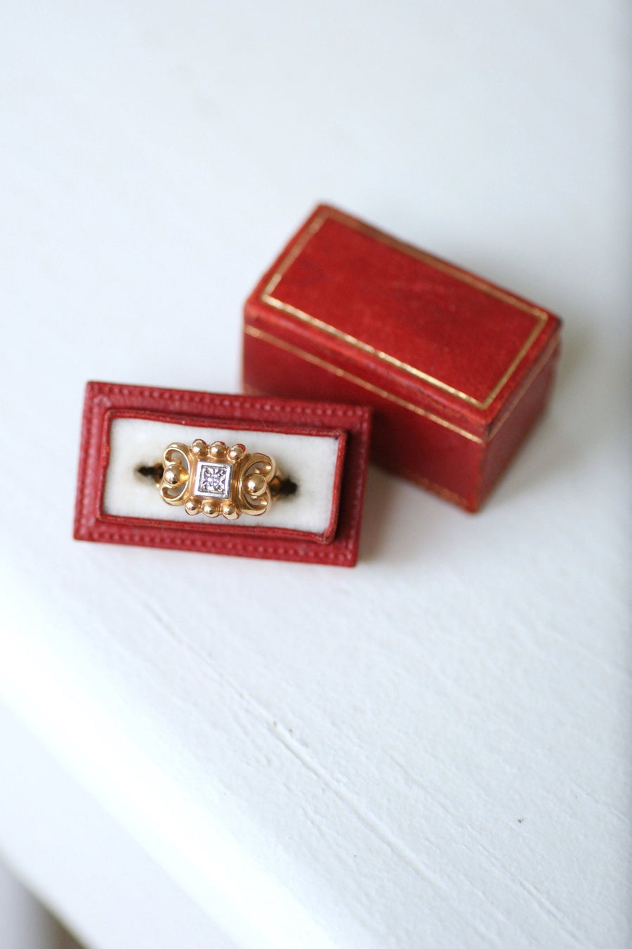 Bague retro or rose et diamant - Galerie Pénélope