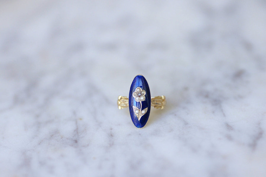 Bague sentimentale fleur perles sur émail - Galerie Pénélope