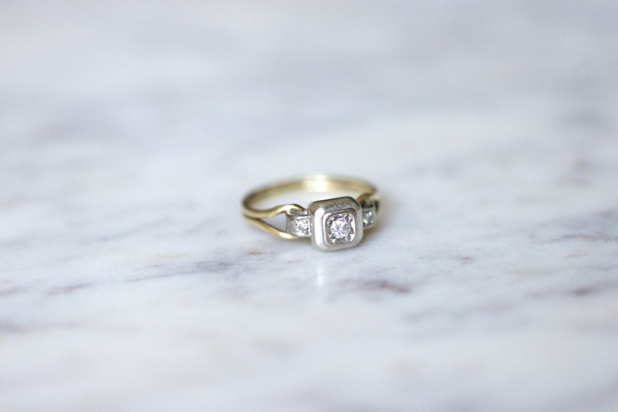 Bague solitaire vintage deux ors et diamant - Galerie Pénélope