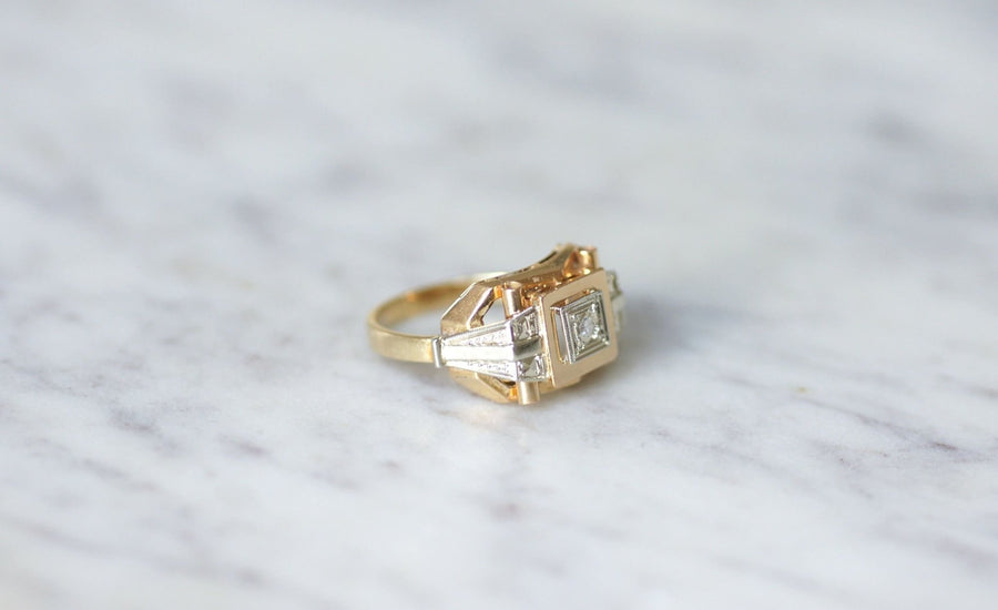 Bague Tank Art Déco deux ors et diamant - Galerie Pénélope