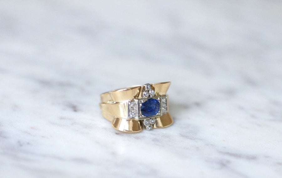 Bague Tank saphir et diamants - Galerie Pénélope