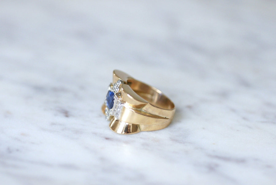 Bague Tank saphir et diamants - Galerie Pénélope