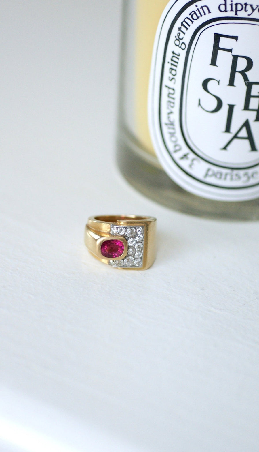 Bague Tank tourmaline rose et diamants - Galerie Pénélope