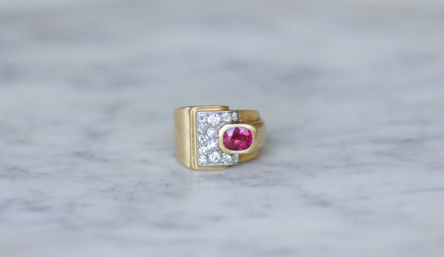 Bague Tank tourmaline rose et diamants - Galerie Pénélope