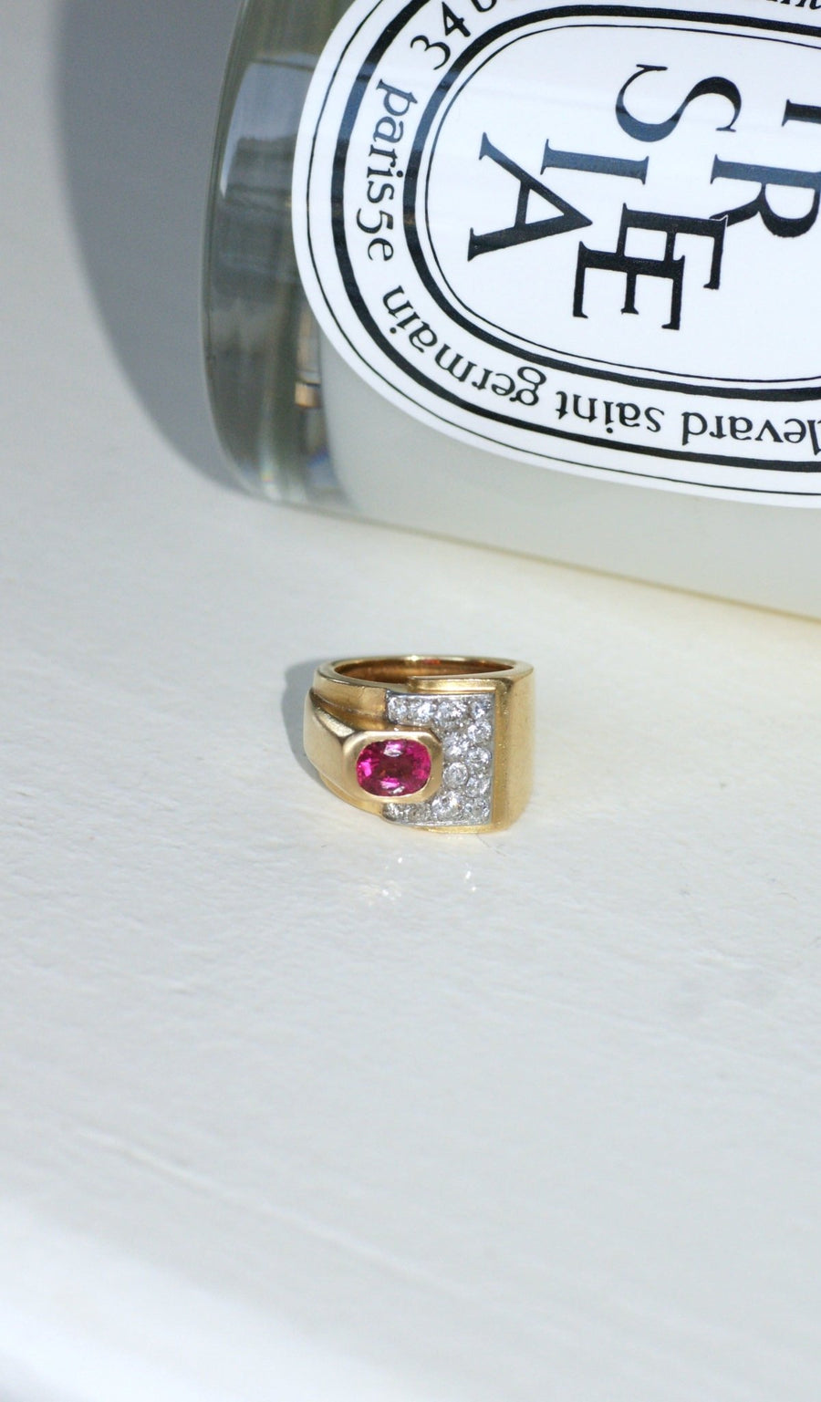 Bague Tank tourmaline rose et diamants - Galerie Pénélope