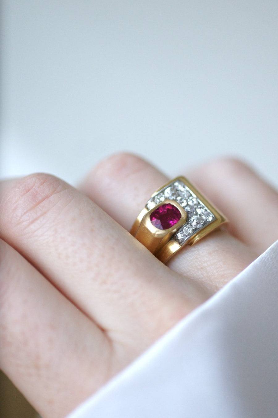 Bague Tank tourmaline rose et diamants - Galerie Pénélope