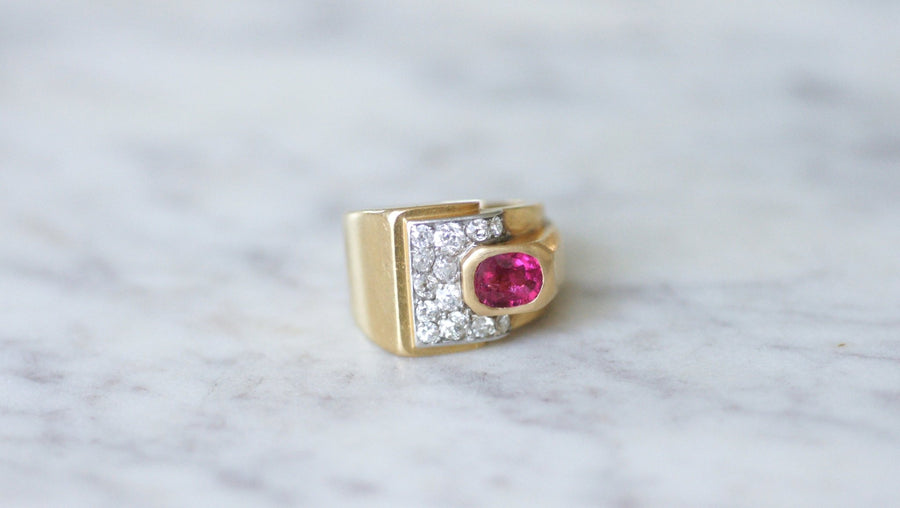 Bague Tank tourmaline rose et diamants - Galerie Pénélope