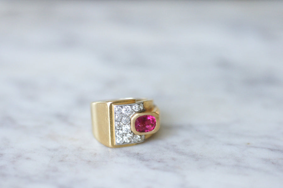 Bague Tank tourmaline rose et diamants - Galerie Pénélope